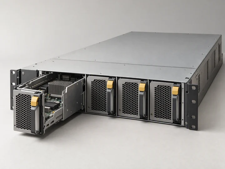 A server chassis with separate compute modules and one partially extended module