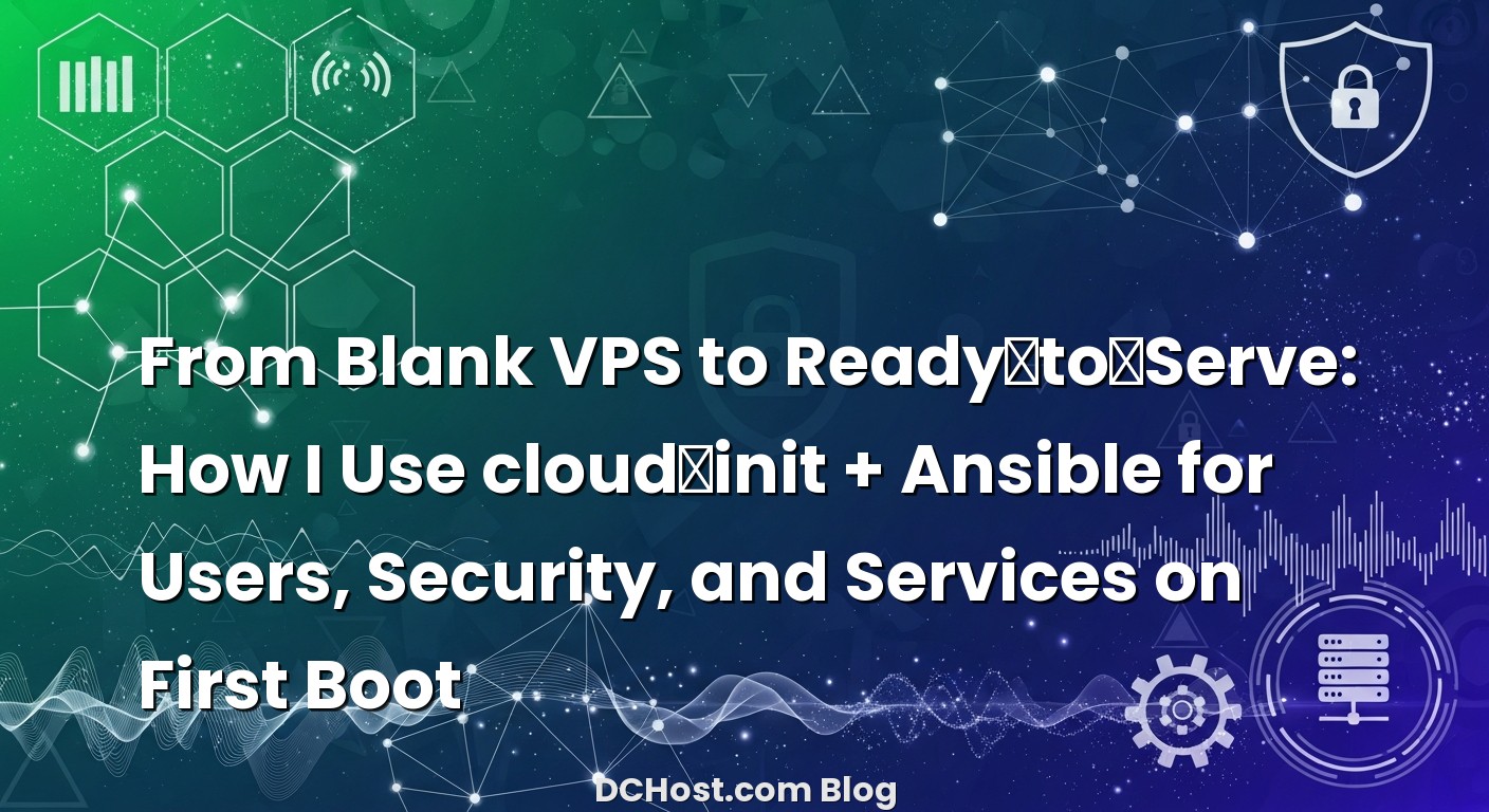 Illustration depicting From Blank VPS to Ready‑to‑Serve: How I Use cloud‑init + Ansible for Users, Security, and Ser...