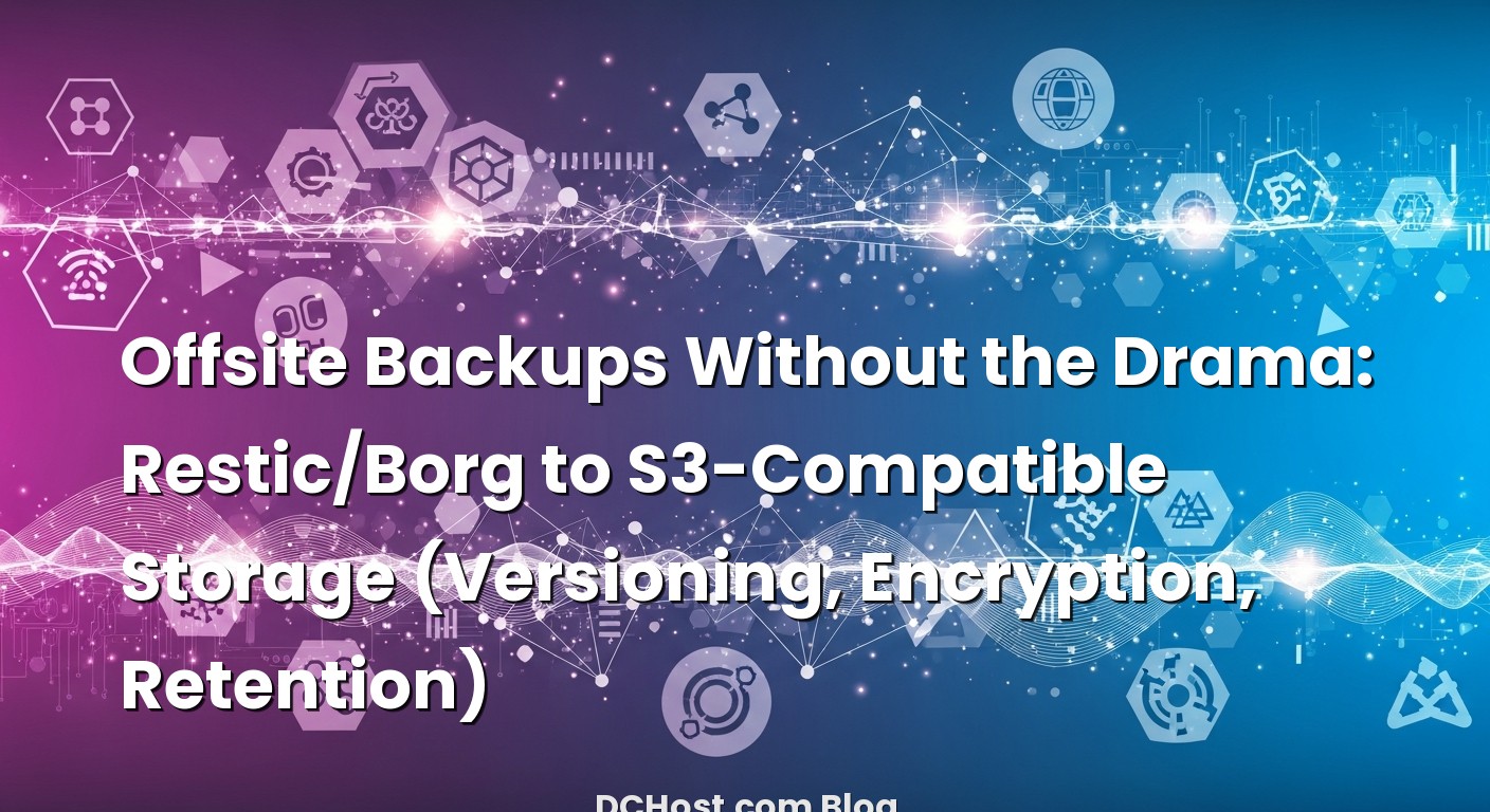 Illustration depicting Offsite Backups Without the Drama: Restic/Borg to S3-Compatible Storage (Versioning, Encryption, Re...