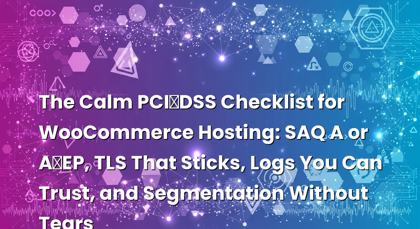 Infographic explaining The Calm PCI‑DSS Checklist for WooCommerce Hosting: SAQ A or A‑EP, TLS That Sticks, Logs You Ca...