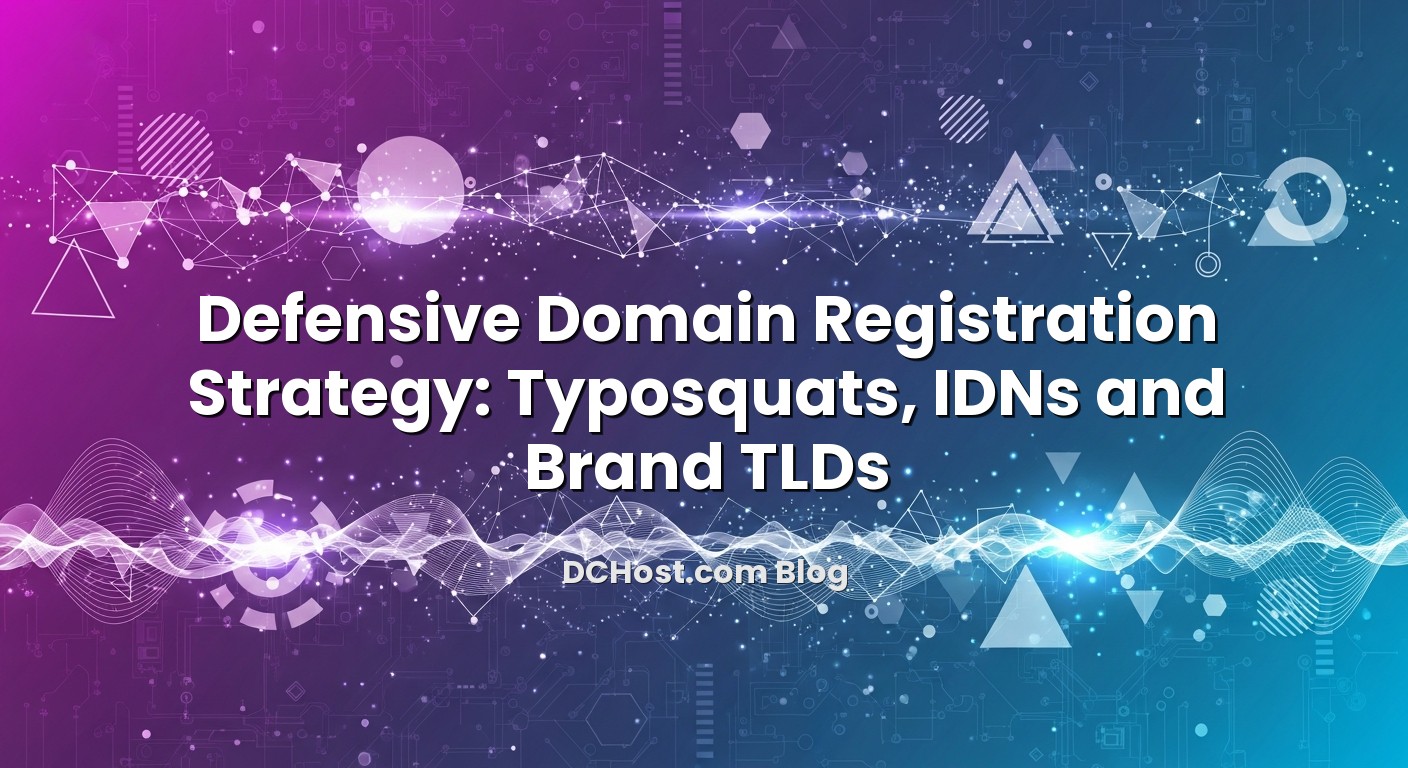 Infographic explaining Defensive Domain Registration Strategy: Typosquats, IDNs and Brand TLDs