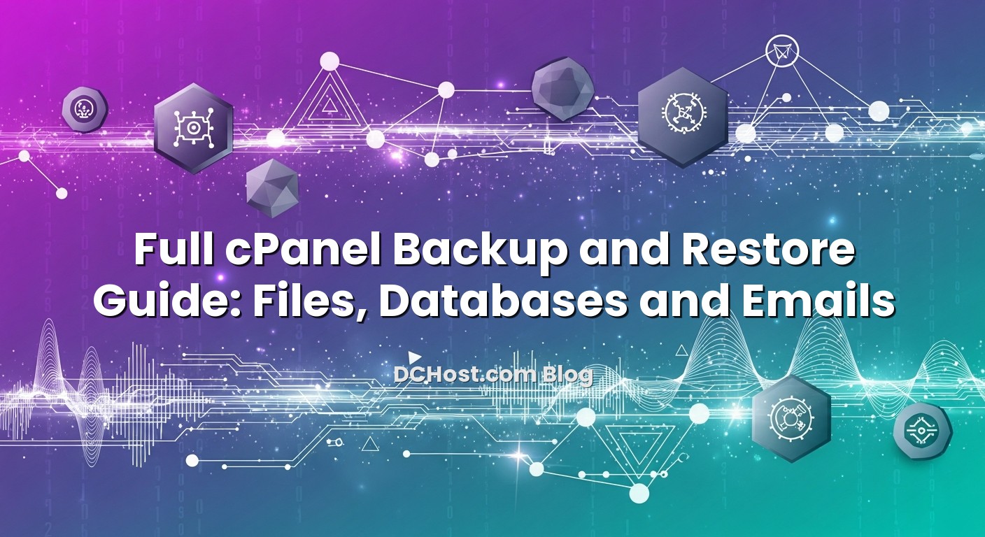 Infographic explaining Full cPanel Backup and Restore Guide: Files, Databases and Emails