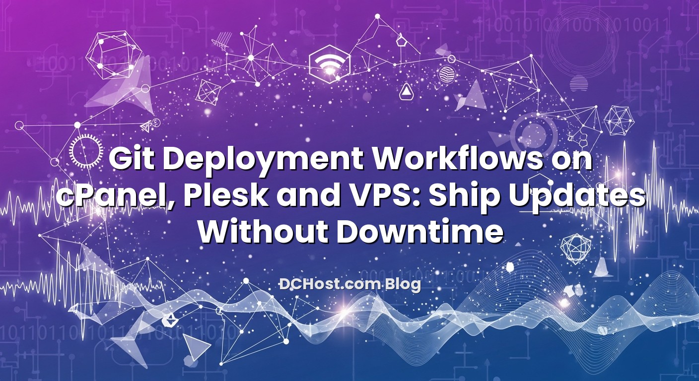 Illustration depicting Git Deployment Workflows on cPanel, Plesk and VPS: Ship Updates Without Downtime concept