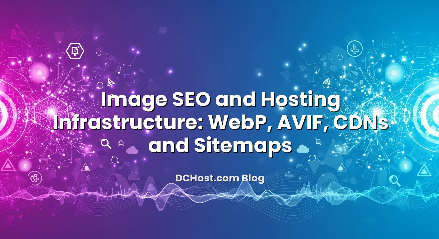 Infographic explaining Image SEO and Hosting Infrastructure: WebP, AVIF, CDNs and Sitemaps