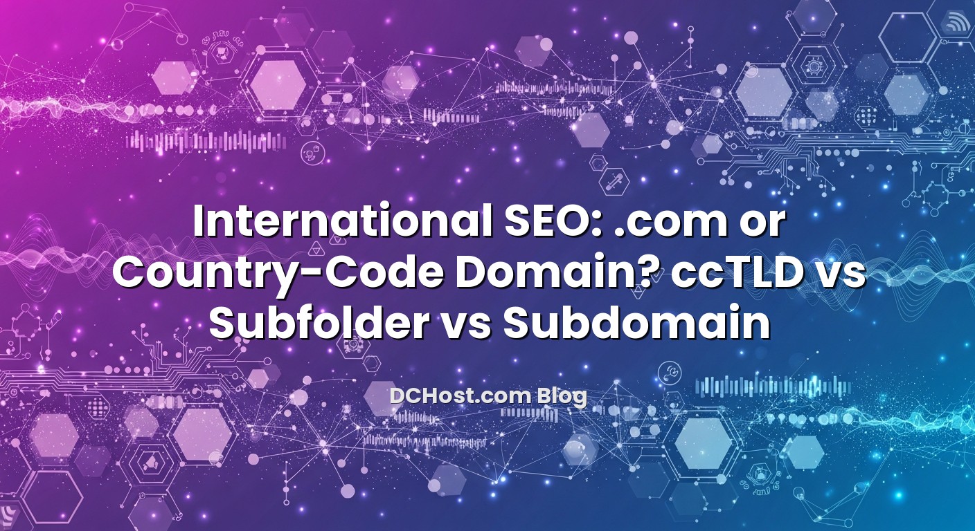 Infographic explaining International SEO: .com or Country‑Code Domain? ccTLD vs Subfolder vs Subdomain