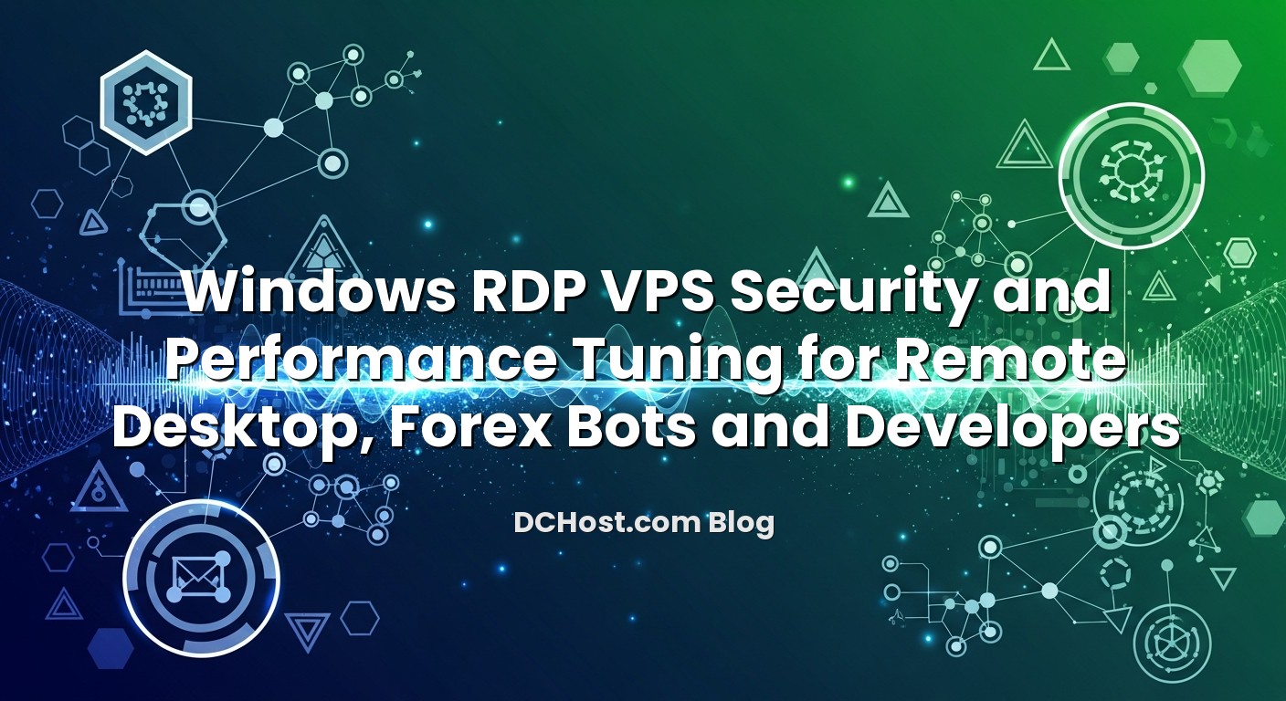Infographic explaining Windows RDP VPS Security and Performance Tuning for Remote Desktop, Forex Bots and Developers