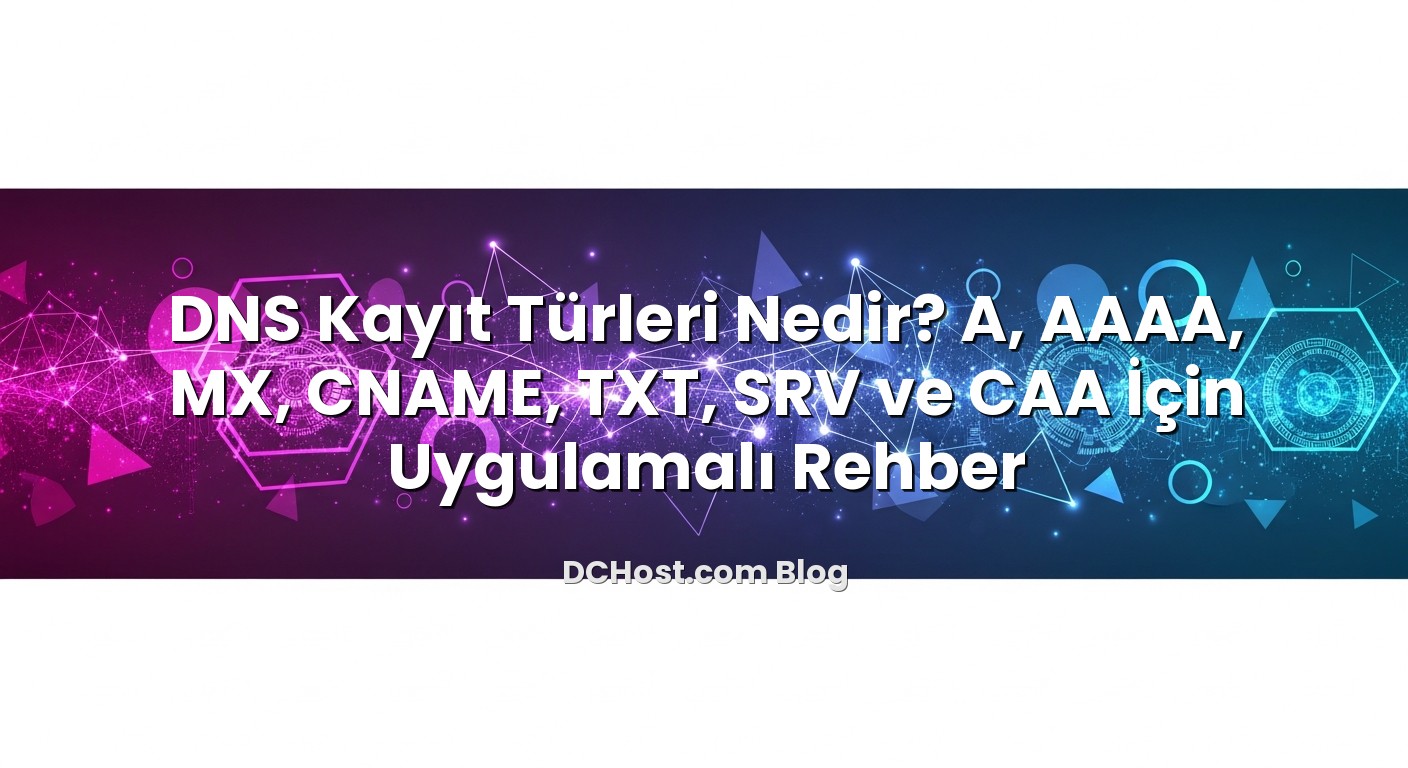 DNS Kayıt Türleri Nedir? A, AAAA, MX, CNAME, TXT, SRV ve CAA İçin Uygulamalı Rehber konusunu açıklayan infografik