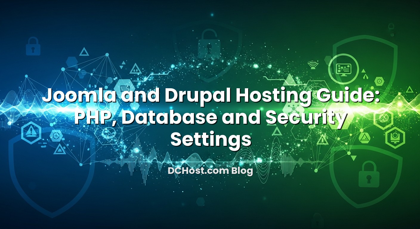 Illustration depicting Joomla and Drupal Hosting Guide: PHP, Database and Security Settings concept