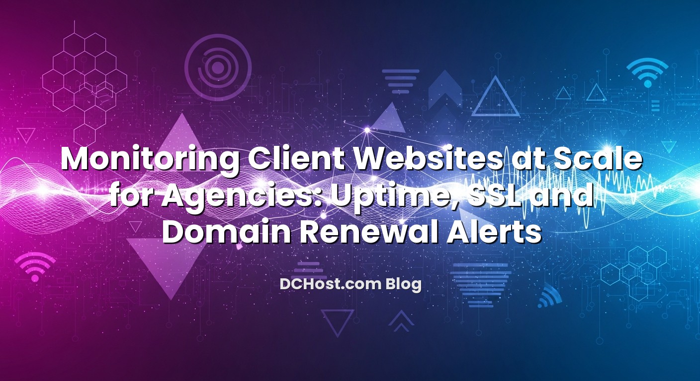 Infographic explaining Monitoring Client Websites at Scale for Agencies: Uptime, SSL and Domain Renewal Alerts