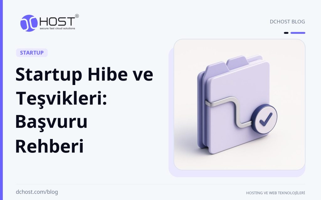 DCHost rehberi: Startup Hibe ve Teşvikleri: Başvuru Rehberi. Mor-mavi seramik bir başvuru dosyası, metalik bir rota ve küçük bir kanıt mührüyle aydınlık bir stüdyo zemininde görülüyor.
